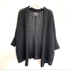 Lucky Brand black crochet open front cardigan.